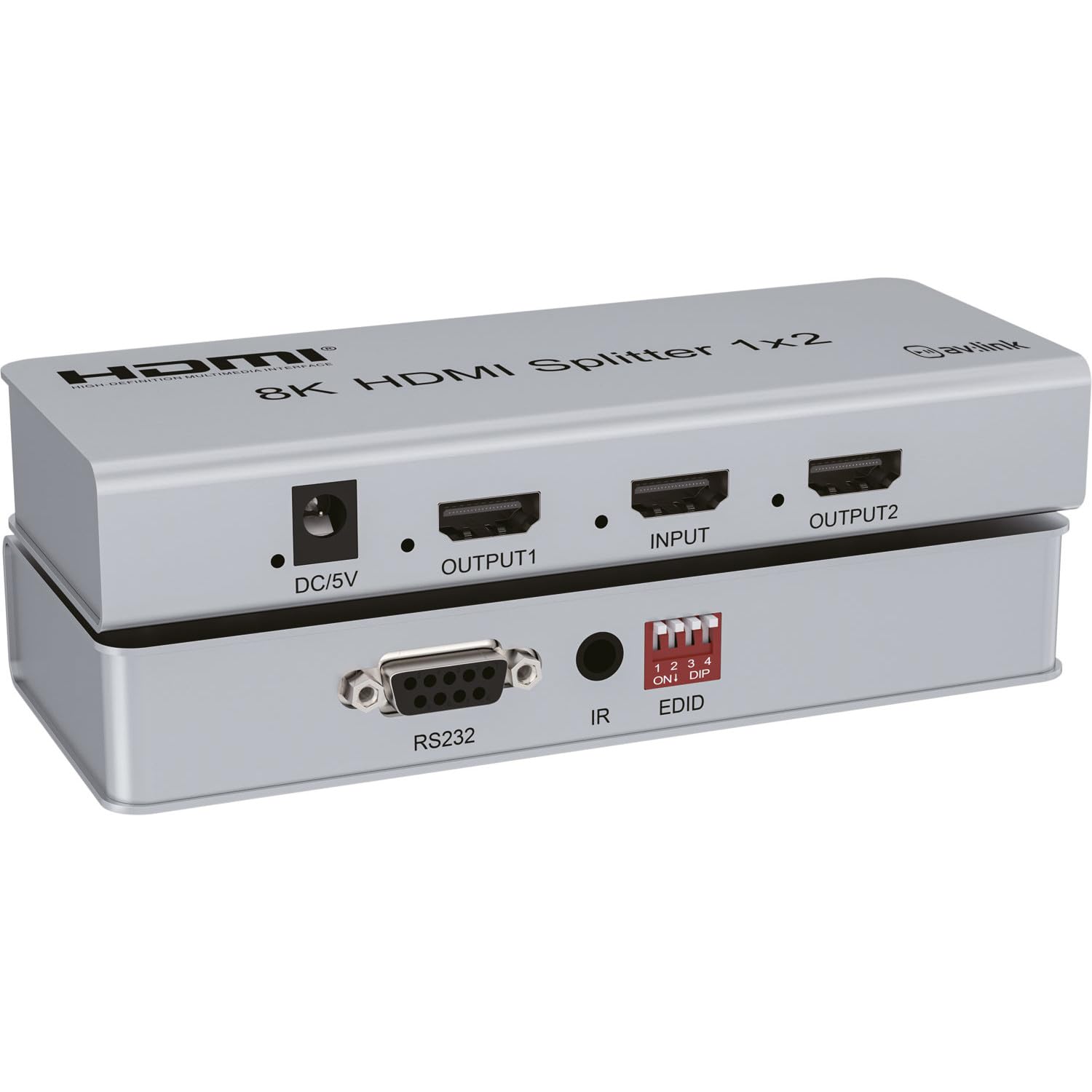 AV:Link | Splitter HDMI Ultra HD 8K con controllo EDID | 1 ingresso e 2 uscite | Collega senza problemi una singola sorgente HDMI a più schermi per giochi, intrattenimento o uso commerciale