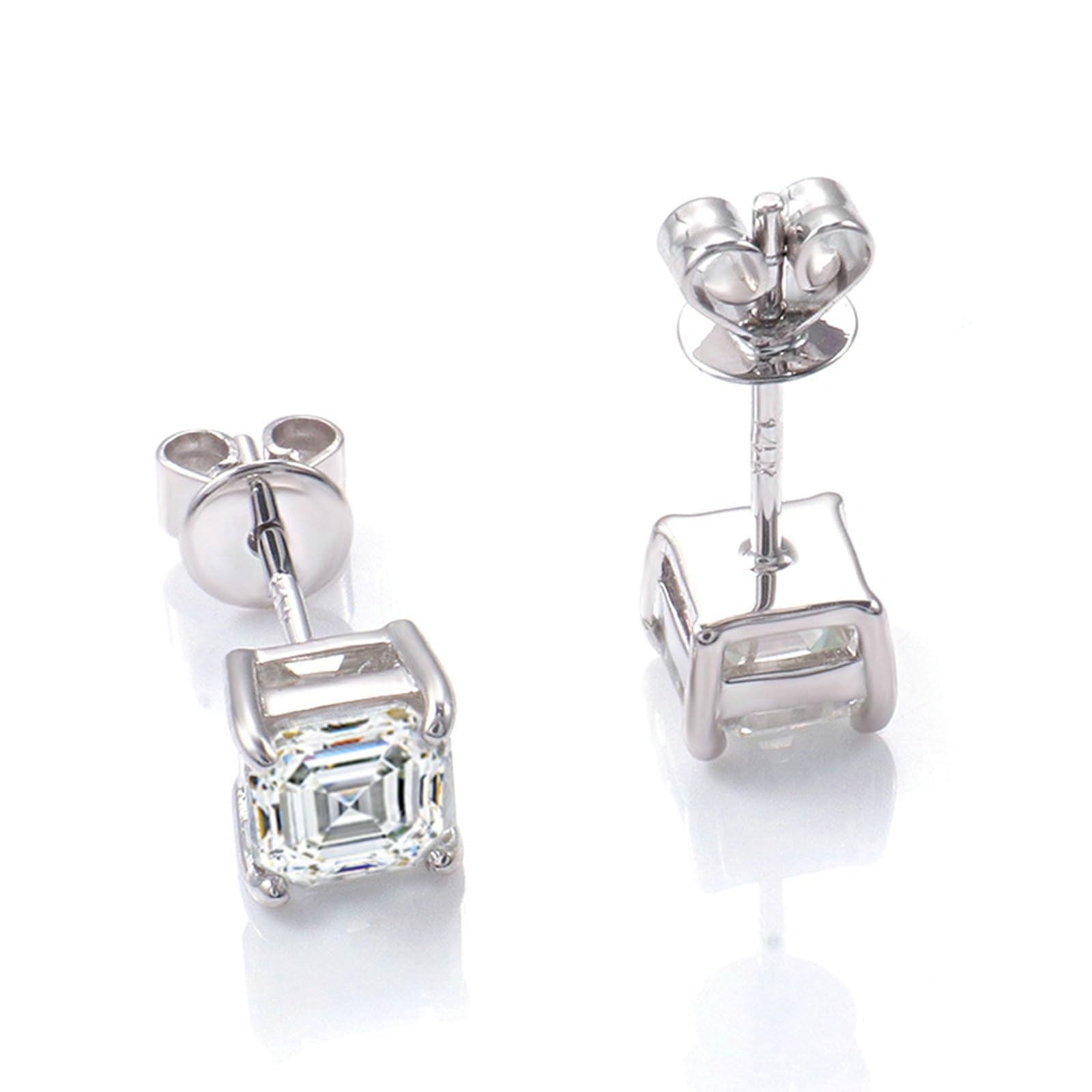 18K Weißgold Ohrringe Lang Gold Hochzeit Asscherschliff Weiß Moissanit Einfach Ohrstecker