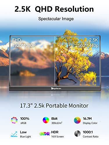 Image of MAGICRAVEN Portable Gaming Monitor, USB-C HDMI Laptop Screen Extender, Second Display for Console with Built-in Speakers, Works with PS5, Xbox, Switch, Ideal for Travel Home Office - 17.3 inch