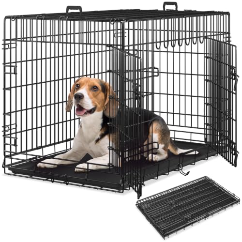 tectake® Hundekäfig, Hundegitter Box, Dog Kennel, Hundebox faltbar, Transportbox stabil, für Hunde und Welpen, für Kofferraum, Auto, Camping und Zuhause, Wohnung - 108 x 71 x 76 cm