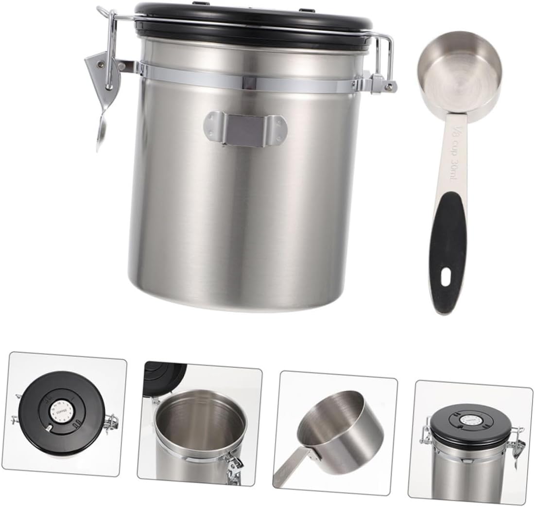 Cat Food Sealed Canister with Spoon, Airtight Stainless Steel Storage Container 1.8l for Pet Snacks and Dog Food Preservation