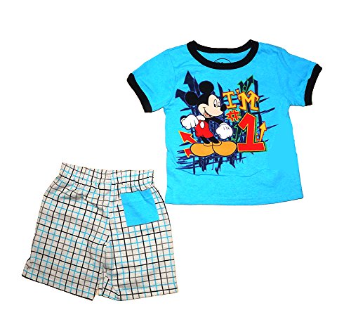 Disney Mickey Mouse I'm #1 T Shirt and Short Set and Navy and Green (3T)