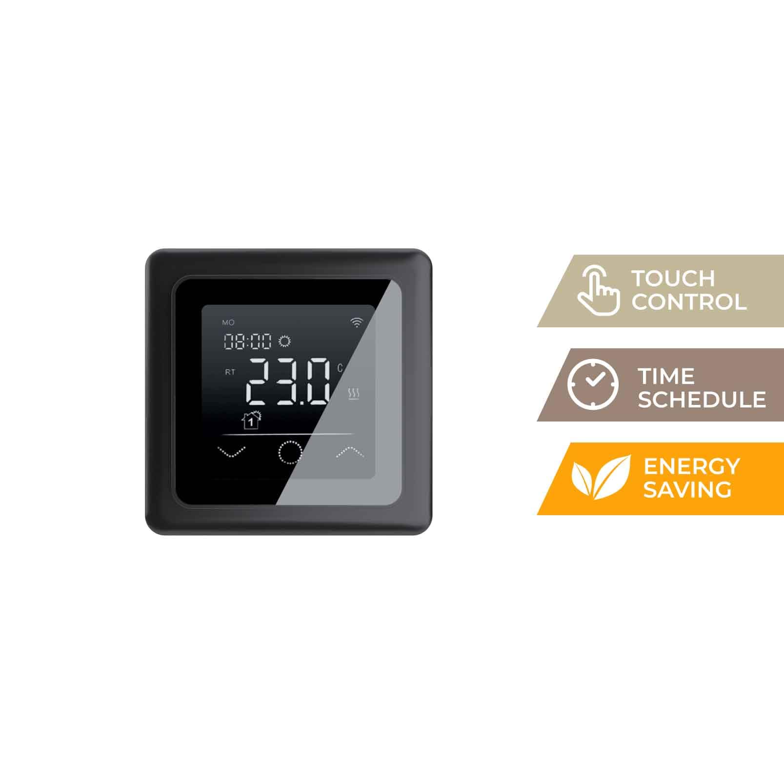 Calefacción eléctrica por suelo radiante para azulejos: Estera calefactora de dos núcleos WARMON Classic 150 W/m², con termostato a elegir, termostato: TP 750 Non WiFi - Negro, Tamaño de la