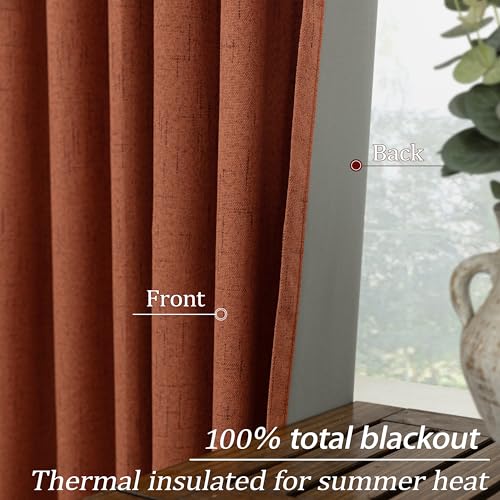 Image of KOUFALL Terracotta Rustic Boho Blackout Curtains 84 Inch Long for Bedroom,Linen Farmhouse Rust Colored Black Out Drapes for Living Room 2 Panels Set