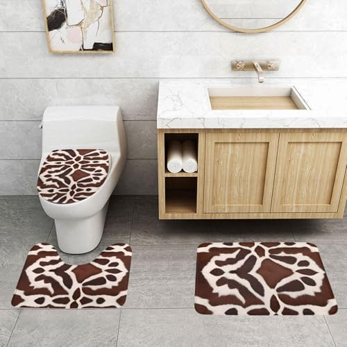 Tapis de salle de bain effet cuir de vache marron | Set de 3 d'exception