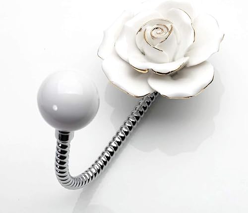 Hermoso gancho de pared de cerámica con flores 3D, gancho decorativo cromado, bufanda, bolsa, toalla, sombrero, etc. para cocina, baño, oficina