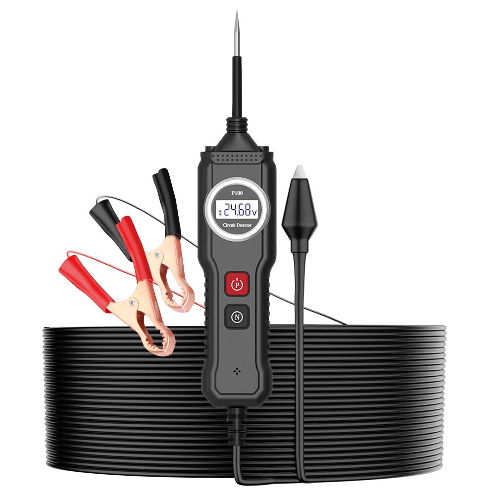LEEPEE 5-40V P100 Electrical System Tester with LCD Display Resistance Voltage Tester, 8 in 1 Function Car Electric Circuit Tester, 13Ft Cable