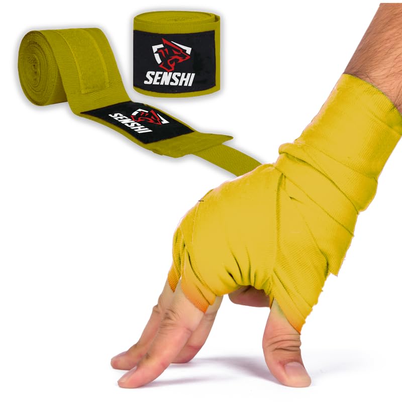 Senshi Japan Pro Grade Boxing Hand Wraps Set Fist Protector, MMA, Muay Thai, Kickboxing, Martial Arts Wrist Support Men's & Women's Training Bandage Gloves