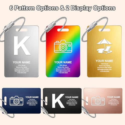 4 PCS Custom Luggage Tags for Suitcases,Metal Personalized Suitcase Tags,Travel Essentials,International Travel Must Haves,Custom Backpack Name Tags for Kids (Large,Rectangle)3