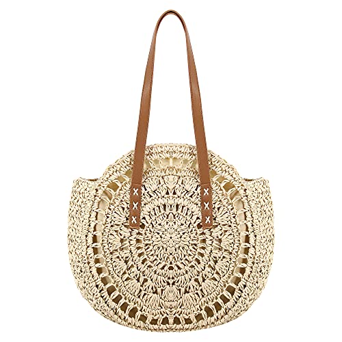 Image of Naimo Women Straw Beach Shoulder Bag Woven Tote Handbag Large Handmade Weaving Summer Casual Hobo Bag