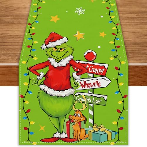 Tischläufer 'Merry Grinchmas' aus Leinen, für Weihnachten, Winter,...