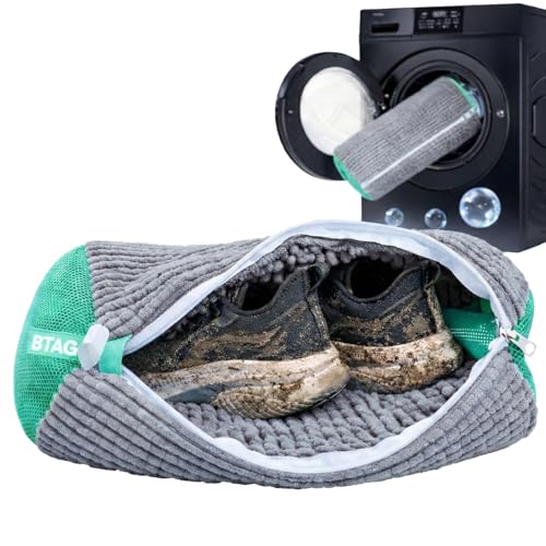 Image of Btag Reusable Shoe Laundry Bag for Washing Machine & Dryer | Plush Zippered Washing Pouch for Sneakers, Baby Items & Delicates (Grey) Pack of -1
