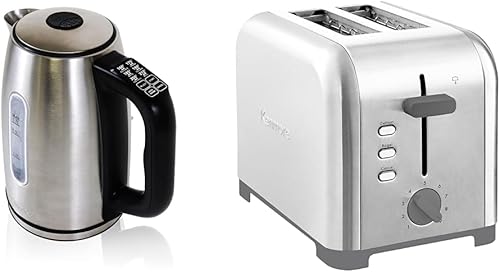 Kenmore - Hervidor eléctrico inalámbrico de 1,7 litros con 6 preajustes de temperatura, acero inoxidable+tostadora Kenmore de 2 rebanadas, acero
