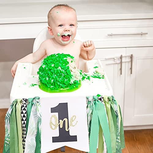 Jungle King Theme High Chair Banner - First Birthday Party Banner - 1St Birthday Photo Backdrop - Sunshine 1St Birthday (Green-1) #TOP4