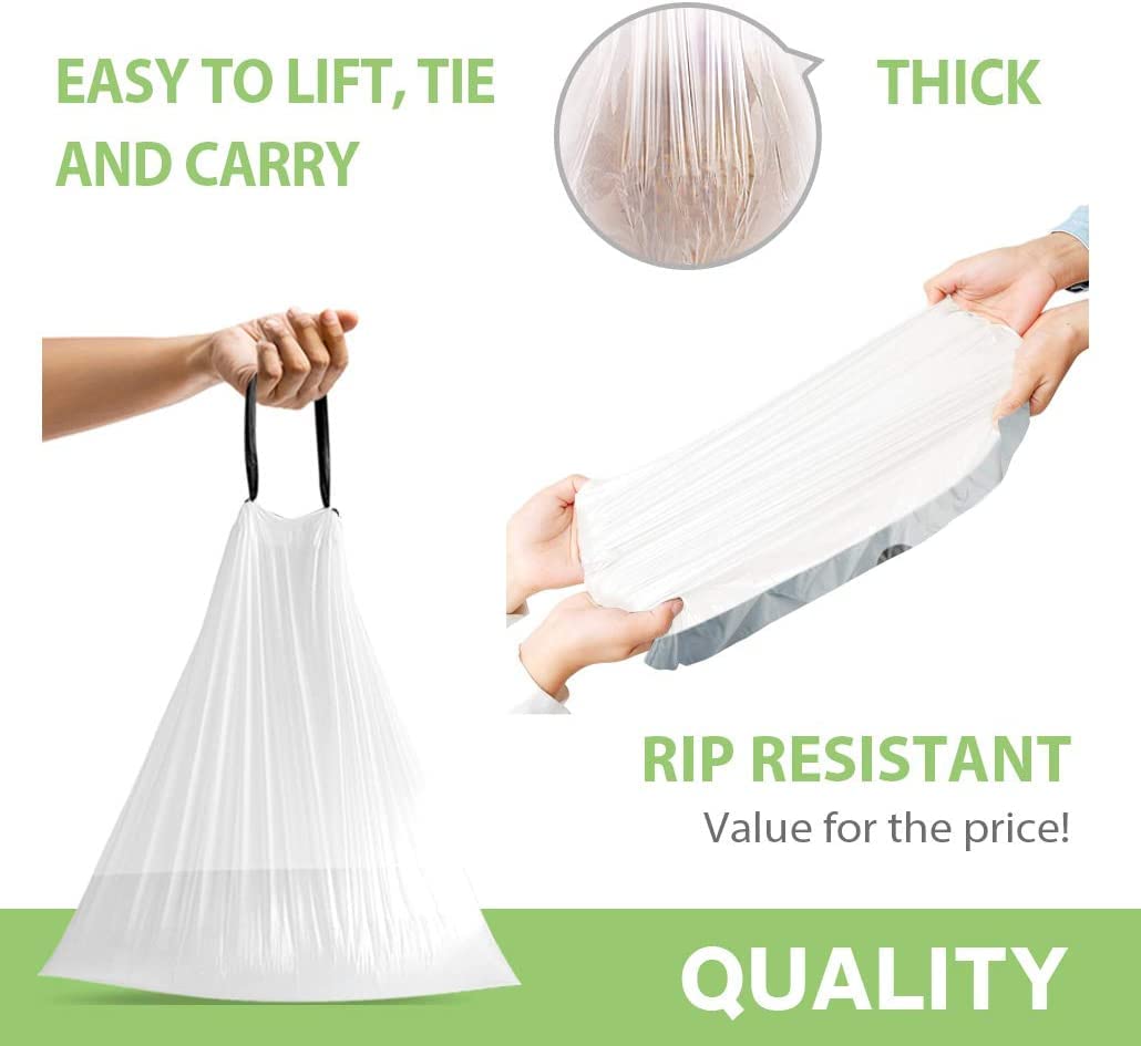 Teivio, bolsas de basura con cordón fuerte de 4 galones, bolsas de basura de 120 unidades, bolsas de basura de baño, bolsas de plástico pequeñas para oficina en casa, cocina, color blanco
