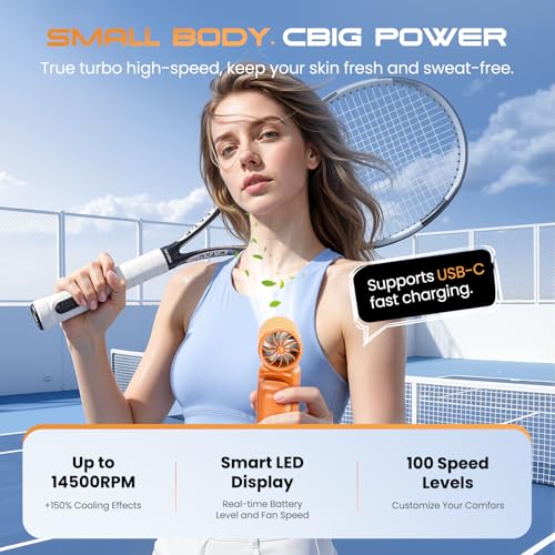 Image of Portable Clip-On Mini Fan Handheld Turbo Fan 3000mA 14500 RPM | 5-speed adjustable high-speed personal fan,Pocket Size USB Cooling Fan for makeup,Travel, Lash Tech & Office