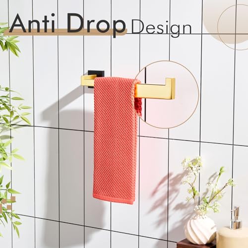 Image of KOKOSIRI Towel Bar for Bathroom Wall Mount 9'' Hand Towel Holder T-304 Stainless Steel Bath Kitchen Accessories Matte Black and Brushed Gold, B3003GDK