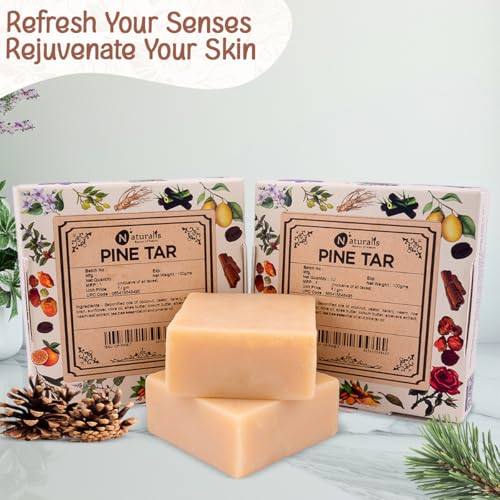 Image of Naturalis Pine Tar Soap - Handmade Cold Pressed Soap Infused with Pine Tar Oil - Natural, Luxury Soap for Deep Skin Nourishment, Moisturizing and Refreshing, 100g Pack of 2.