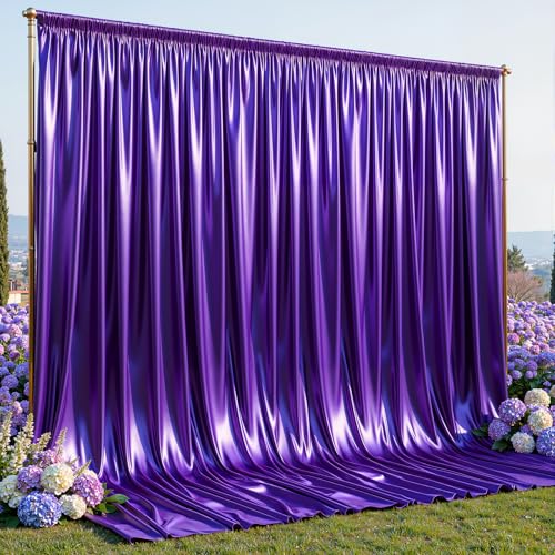 Cortinas de Fondo Brillantes Moradas de Satin 10x12FT miniatura 1