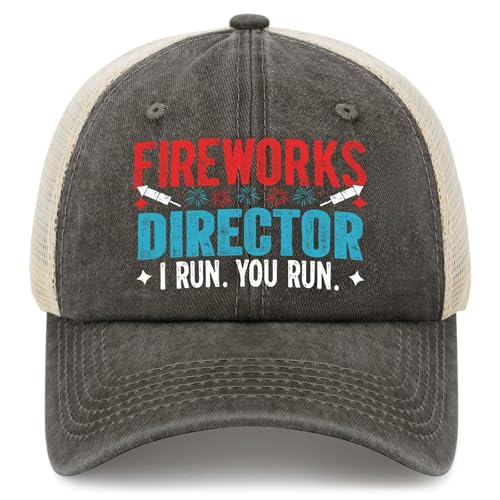 Image of 4th of July 250th Anniversary Dad Hats - Just Here for the Fireworks, Fireworks Director - Patriotic Baseball Cap