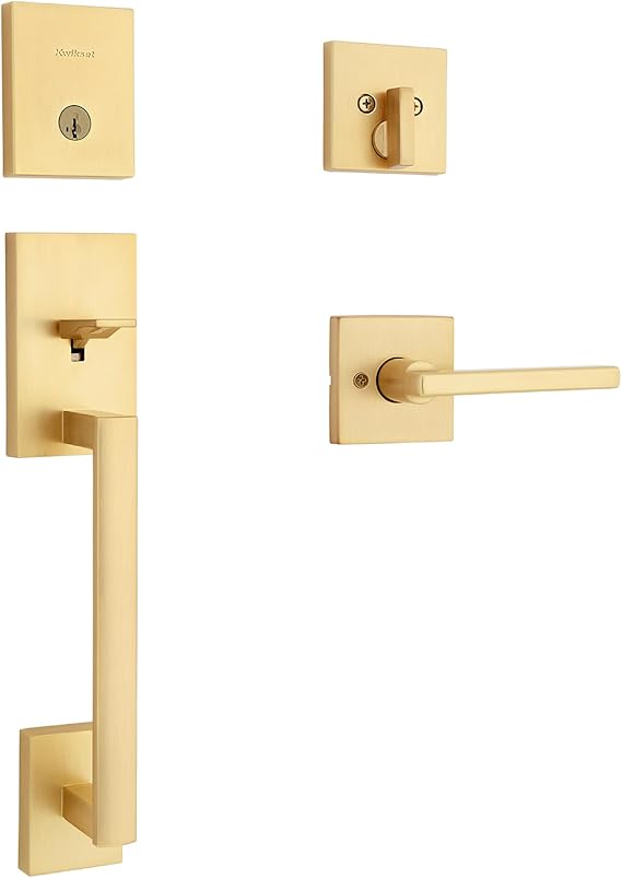 Kwikset San Clemente Door Lock and Deadbolt Set, Door Lock Exterior with Reversible Lever Inside