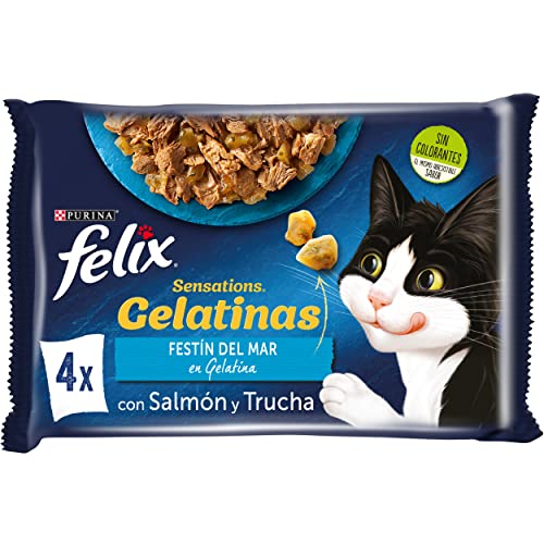 Purina Felix Sensations Comida Húmeda para Gato Adulto Pack Surtido Pescados, 12 paquetes de 4 sobres de 85g - 48 sobres