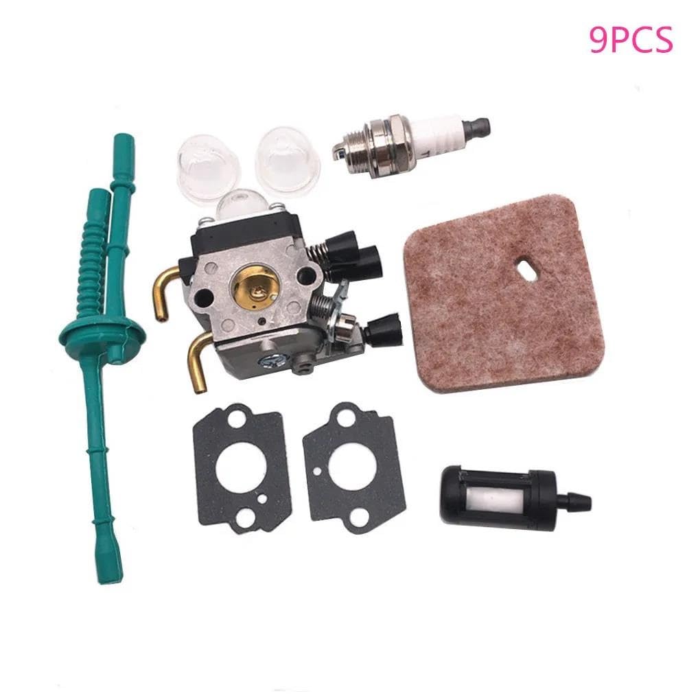 Kit Carburateur Coupe Gazon Pour STIHL FS38 FS45 FS46 FS55 KM55 Débroussailleuse Tondeuse À Gazon Carburateur Filtre À Air Et À Carburant Joint Carb REOKIP(9PCS)