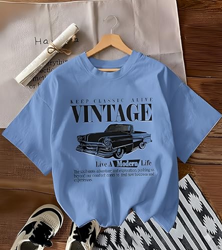 Image of Jawdrobe Cotton Blend Oversized Fit Half Sleeve Printed Round Neck T-Shirt for Women | Aesthetic Summer Wear