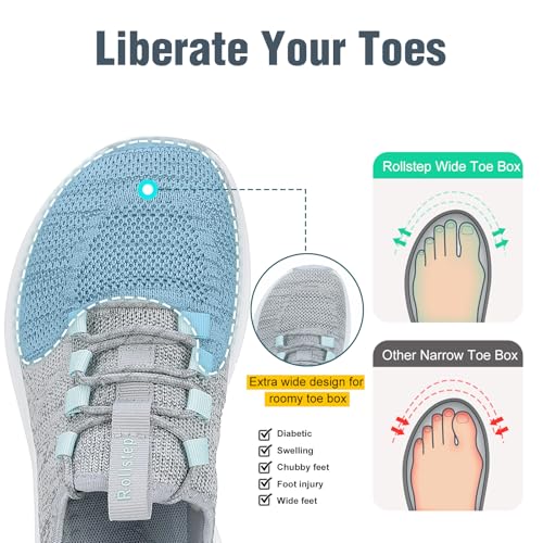 Image of Wide Toe Box Shoes Women Extra Wide Width Sneakers Air Cushion Road Running Shoes Ultra Light Tennis Gym Workout Training Shoes Breathable Walking Shoes with Arch Support