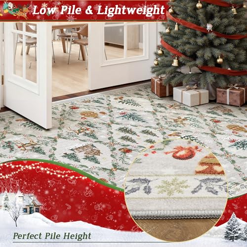 Madane Christmas Area Rug 2x3, Small Washable Grey Entryway Carpet Xmas Holiday Decor Accent Kitchen Non Slip Soft Low Pile Floor Doormat Indoor Throw Rug Entry Bedroom Entrance