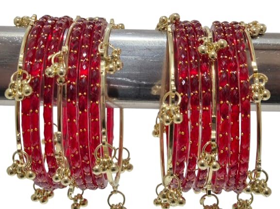 Image of kashmiri ghangharoo glass bangle Set For Women And Girls | Light Weight Bangles | Traditional Transparent Fancy Glass Chudi Set for Wedding, Party (18 Bangles)