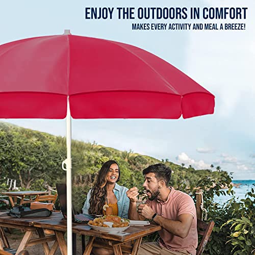 Image of OUTO 6ft /36in Garden Outdoor Umbrella with Stand Foldable Big Size Heavy Duty Waterproof Rain & UV Sun Protection Patio for Balcony Shedding Cantilever & Lawn (6 Feet /36 Inch Rib Arm, Red)
