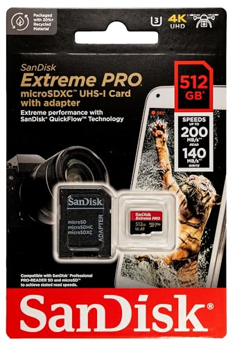 Image of SanDisk 512GB microSD Extreme PRO Memory Card with Adapter Compatible with DJI OSMO Pocket 3 Gimbal Camera (SDSQXCD-512G-GN6MA) Bundle with (1) Everything But Stromboli MicroSDXC & SD Card Reader