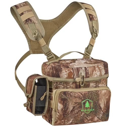 Wild Cedar Binocular Harness Chest Pack with Rangefinder Pouch, Bino Harness with Rain Cover for Hunting