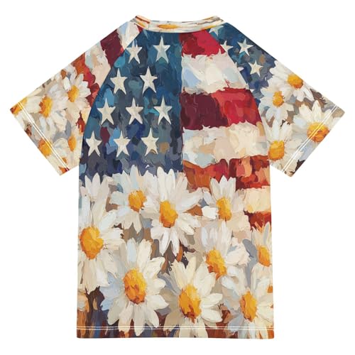 Boys Short Sleeve T-Shirts America Floral Oil Daisy Rashguard Kids Swim Shirts Sun UPF 50+ Multicoloured2