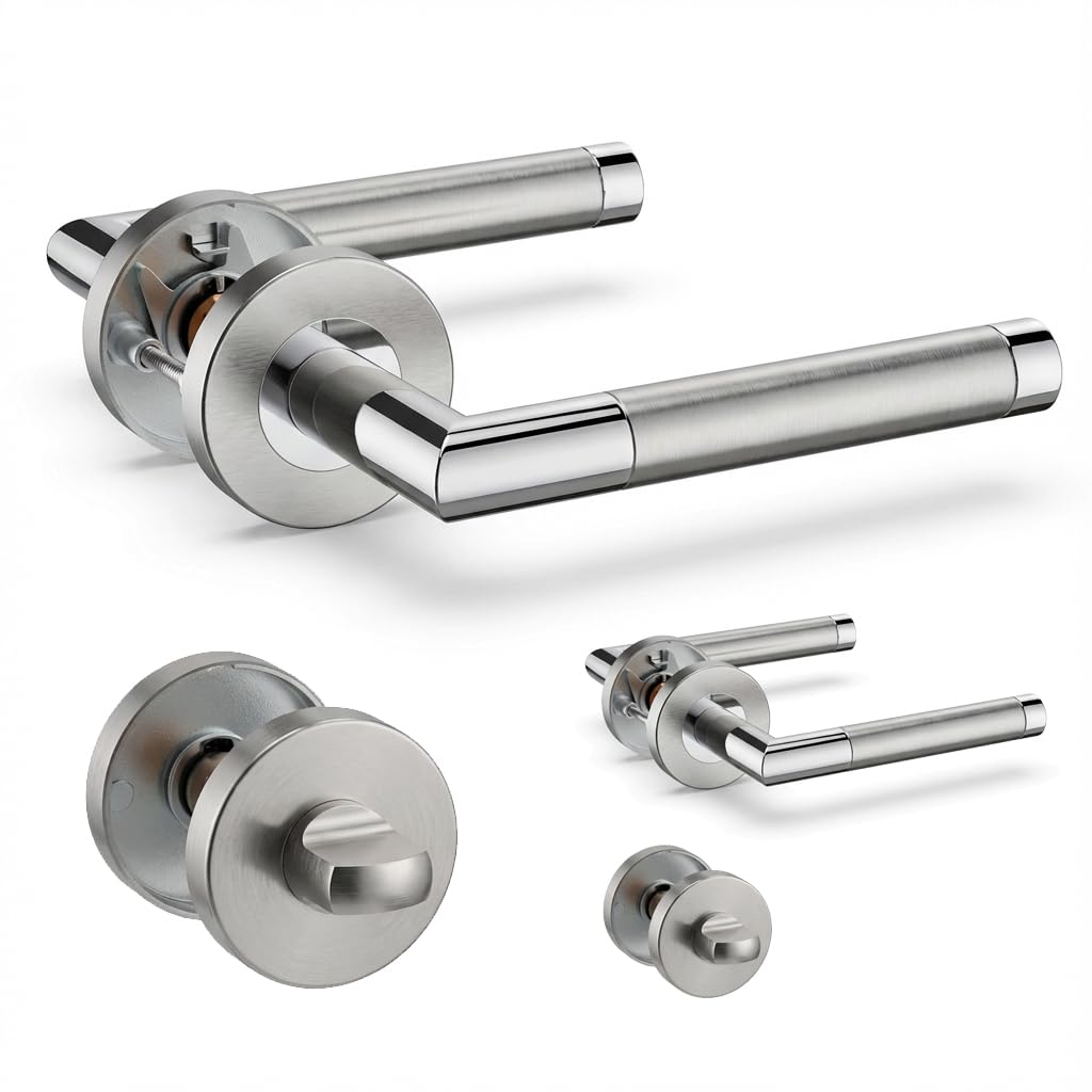 Henyin Sb/Sp 2 Pack Of Stainless Steel Door Lever Handle With Bathroom Knob,Mortise Door Lock Handle,Dual Color(So2-103Bk-D-2)