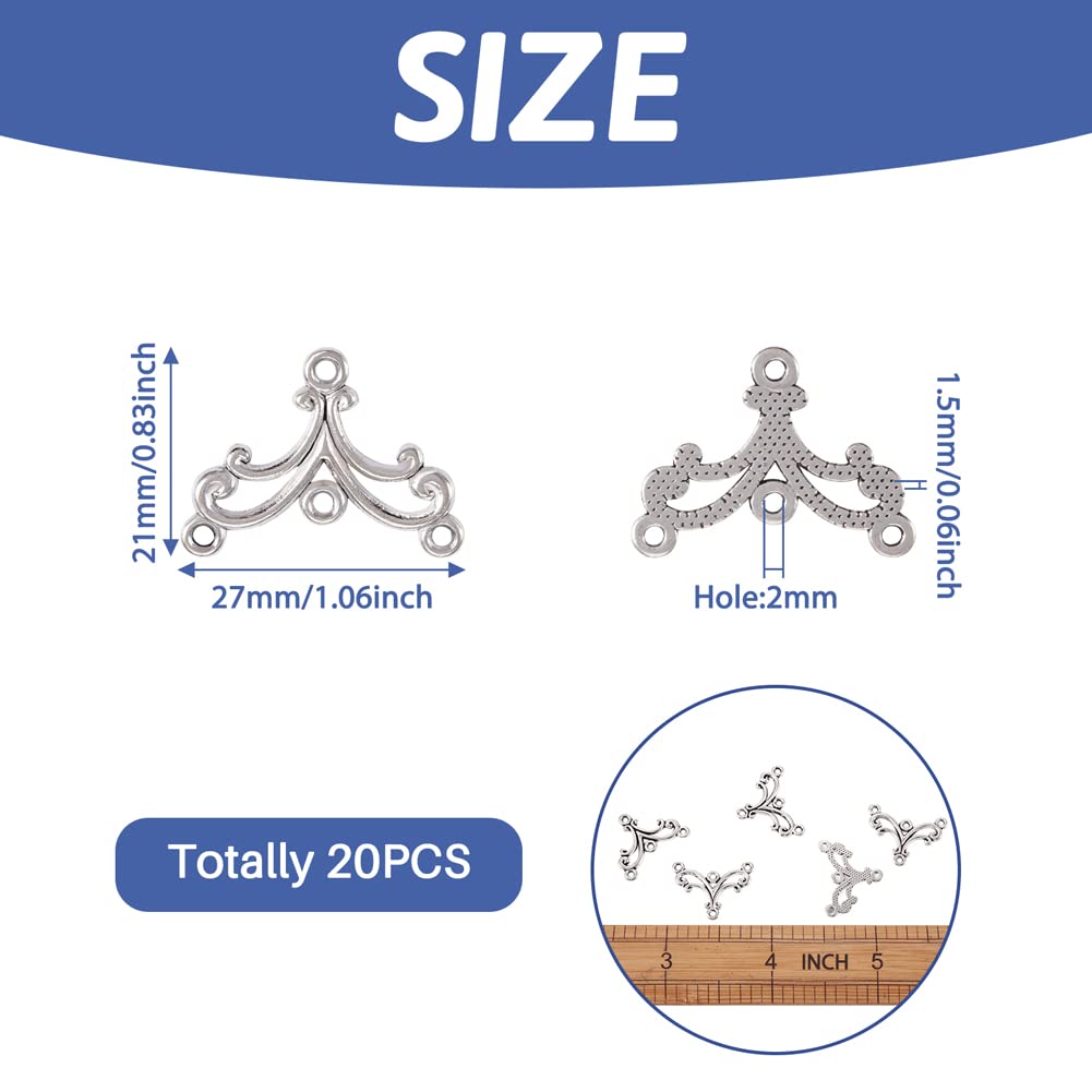 Mega Pet 20pcs Tibetan Silver Wave Chandelier Component Links Charm Pendant Connectors with 3 Holes for Dangle Earring Multi Strands Bracelet Necklace Jewelry Making