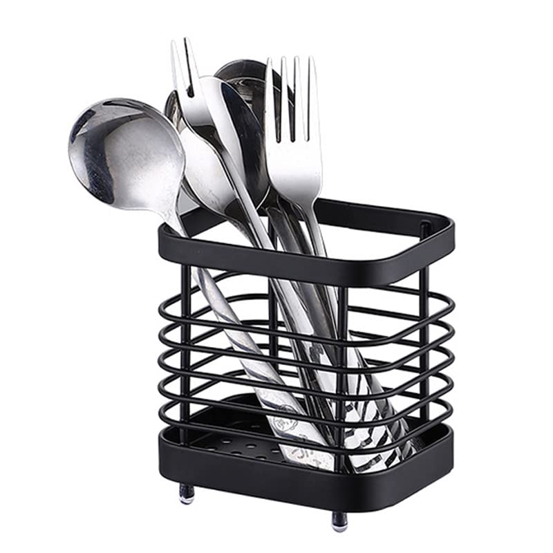 Tomotato Utensil Drying Rack, Stainless Steel Cutlery Utensil Silverware Drying Rack Wall Mount No Drilling Chopsticks Holder Basket for Kitchen(Small Black)