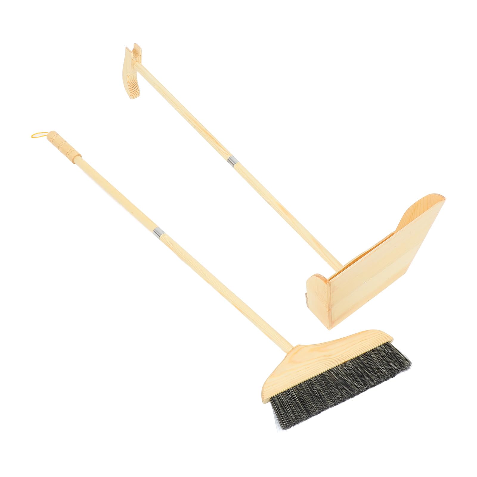 Juego de Escoba y Recogedor de Cerdas Suaves Mango Largo de Madera, Resistente al Desgaste y Almacenamiento Conveniente para Limpieza del Hogar