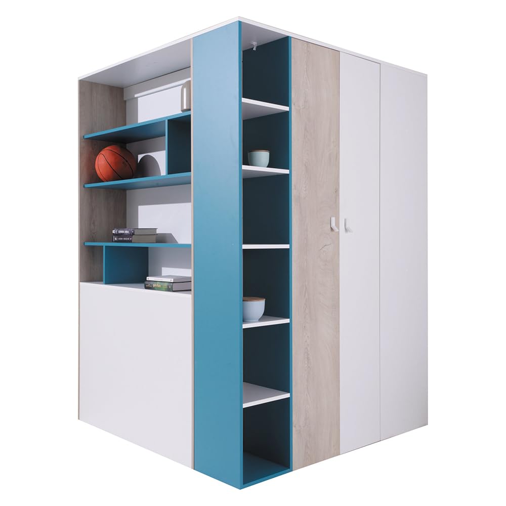 Lomadox Jugendzimmer Begehbarer Kleiderschrank in weiß Eiche blau