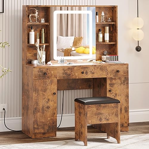 IRONCK Vanity Desk Set with Large LED Lighted Mirror &