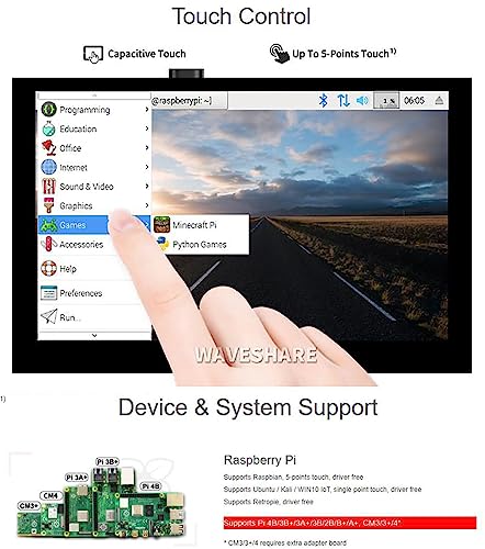 Image of waveshare 5inch DSI LCD Capacitive Touch Display for Raspberry Pi 4B /3B+ /3A+ /3B /2B /B+ /A+ / CM 3 /3+, 800x480 TFT Screen LCD, Refresh Rate up to 60Hz. Support Ubuntu /Kali, Win 10 IoT
