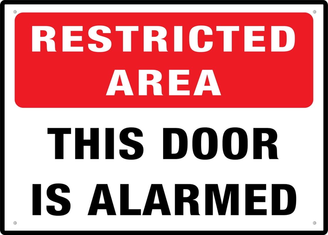 peiyeety Restricted Area This Door Is Alarmed Sign For Business - 8"x12" Rust Free Aluminum UV Printed, 4 Pre-Drilled Holes, Durable Weatherproof