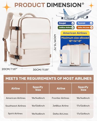 Image of Travel Backpack Carry on Flight Approved Mochila De Viaje Personal Item Backpack for Airlines Frontier Airlines Personal Item Bag Large Backpack for Travel Backpacks for Men Women Beige with Brown