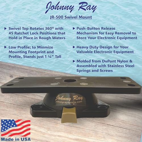 Image of Johnny Ray JR-500 Fish Finder Mount and Depth Finder Mount - Heavy Duty Marine Electronics & Sonar Bracket for Boats, 360 Rotating Quick Release Swivel Base