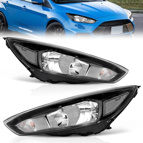 telpo Halogen Headlight Assembly Fit For 2015-2018 Ford Focus 2015 2016 2017 2018 Ford Focus ST/SE/S 4 - Door Left And Right Side (Black Housing Clear Reflector)