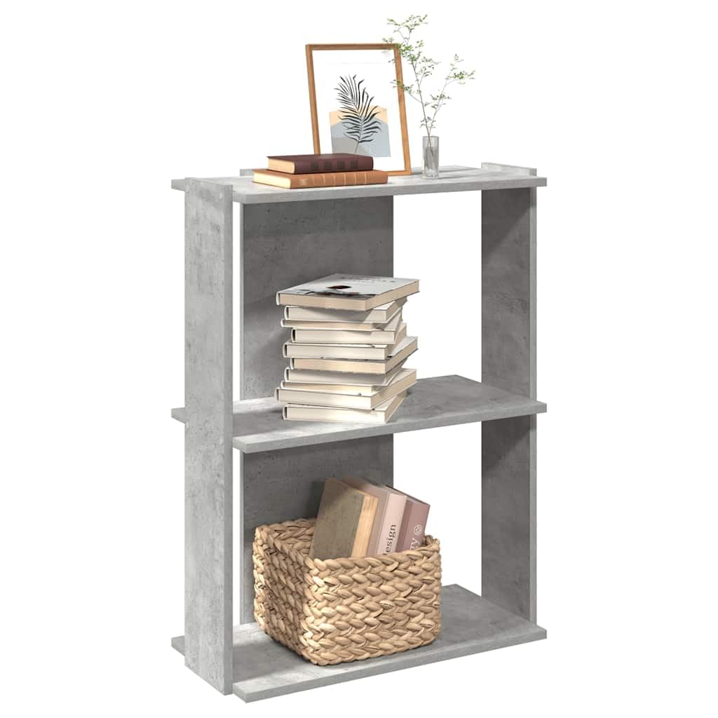Libreria a 3 ripiani, grigio cemento, 60 x 30 x 80 cm, in legno, per soggiorno, studio, ufficio, come divisorio per riporre oggetti