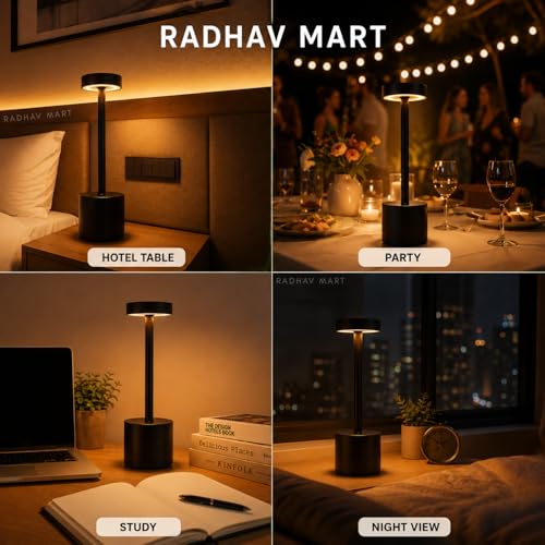 Image of Rechargeable Cordless Table Lamp, Dimmable Touch Control LED Lamp, Waterproof Portable Metal Desk Light for Bedroom, Dining Table, Restaurant, Hotel, Study & Outdoor Use (LED Desk Lamp)