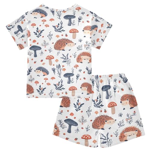 ALAZA Hedgehog Leaves Mushroom Pajamas Set Short Sleeve Cotton Sleepwear Summer Pjs 2 Piece 5-14Y2