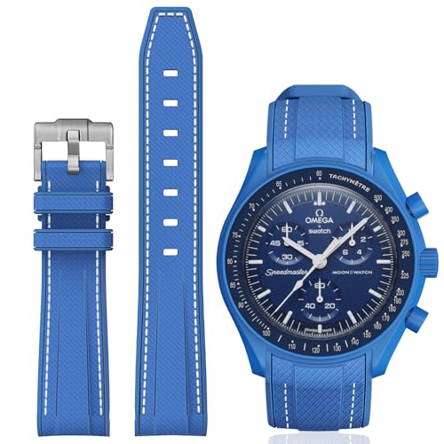 Image of BONACE Bands for Moonswatch Watch,Curved SIlicone Strap Compatible with Omega X Swatch 20mm Watch,Swatch Omega Moonswatch Speedmaster Replacement No Gap Strap Men Women